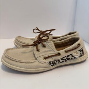 Sperry Women's Tan Leopard Boat Shoes